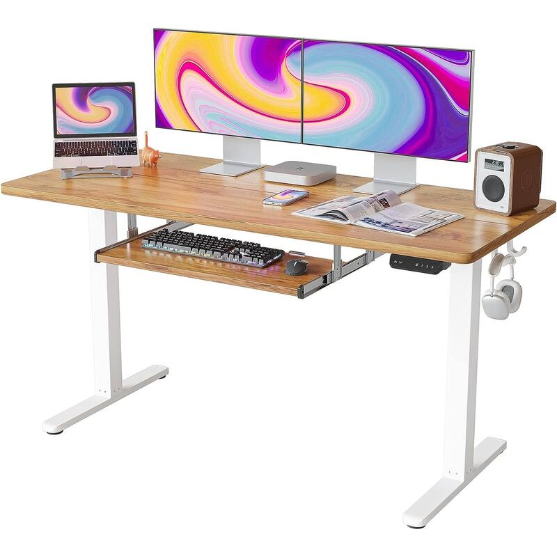 FEZIBO Standing Desk with Keyboard Tray, Electric Height Adjustable Desk, Sit Stand Up Desk, Computer Office Desk