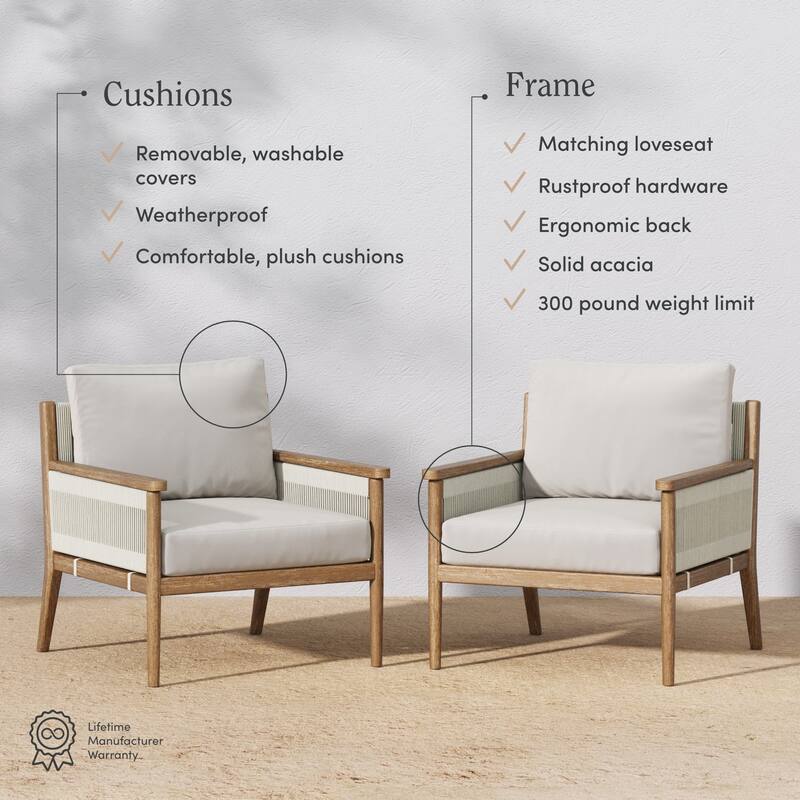 Kayden Bohemian Wooden Upholstered Armchair with Removable Cushion Covers and Solid Acacia Wood Frame