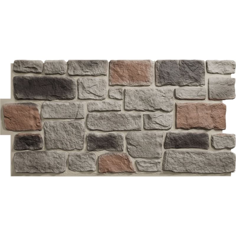 EverStone Cobblestone Faux Stone Panel, 48"W x 23 3/4"H x 1 1/8"D - Smolder Color