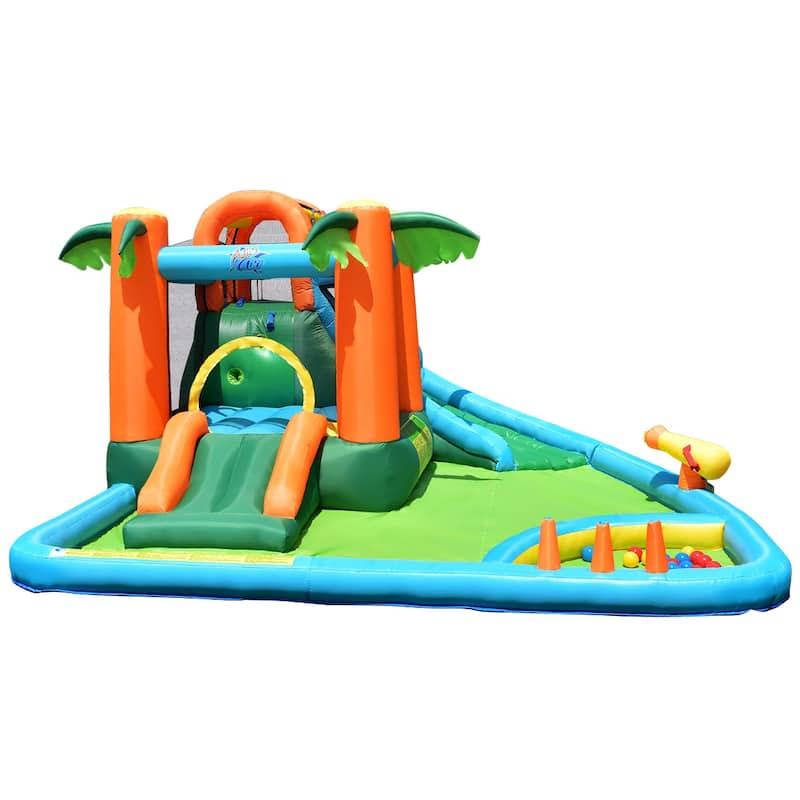 Costway Inflatable Bounce House Kids Water Splash Pool Dual Slide