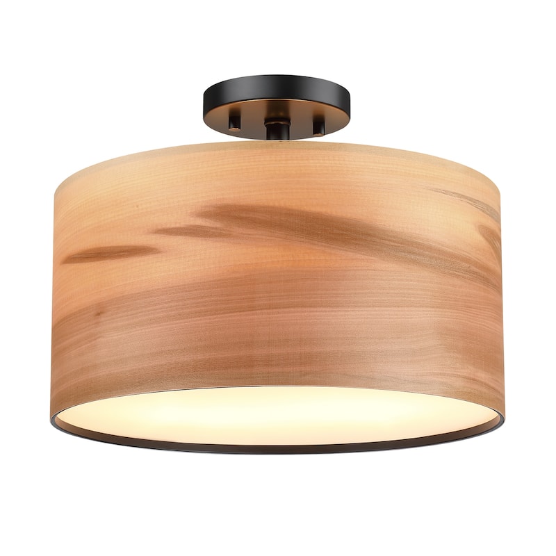 Breaux Wood Veneer Drum Semi Flush Mount Ceiling Light
