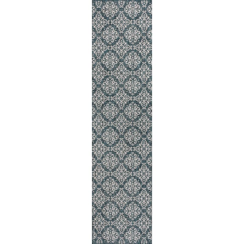 JONATHAN Y Maribel Traditional Mediterranean Tile Design Indoor/Outdoor Area Rug - 2 X 8 - Turquoise/Cream