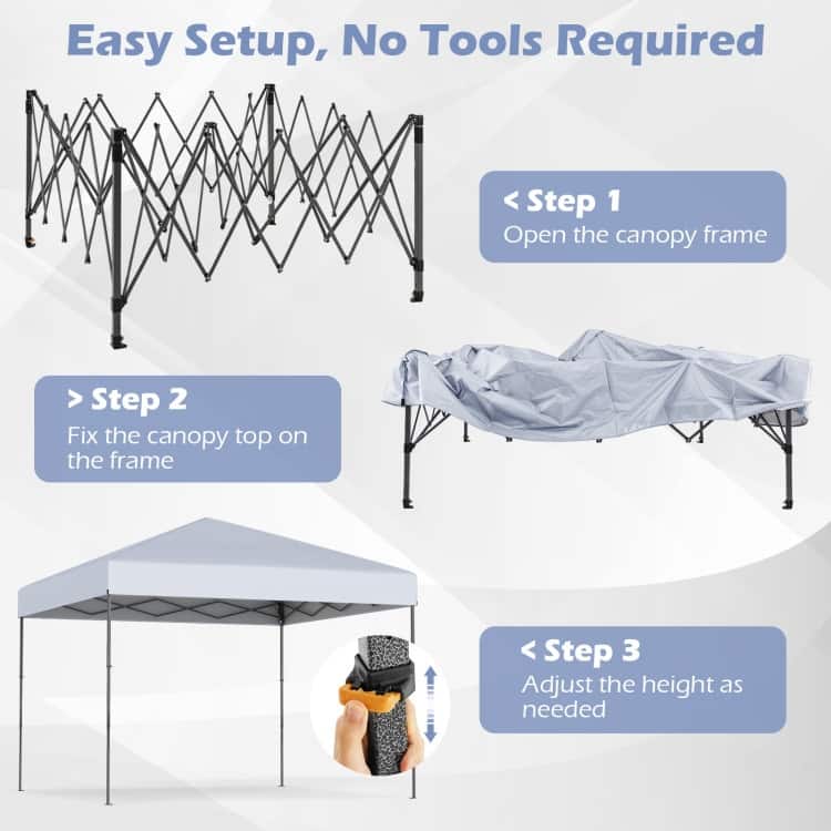 Oxford Fabric Metal Pop Up Canopy Tent with Bag and Adjustable Height
