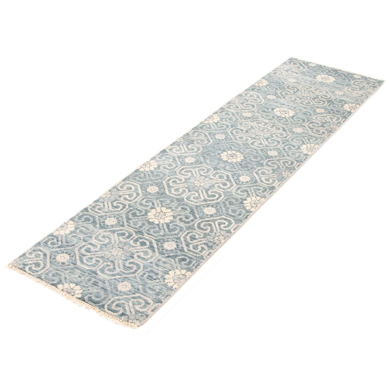 ECARPETGALLERY Hand-knotted Mystique Dark Teal Wool Rug - 2'8 x 10'0