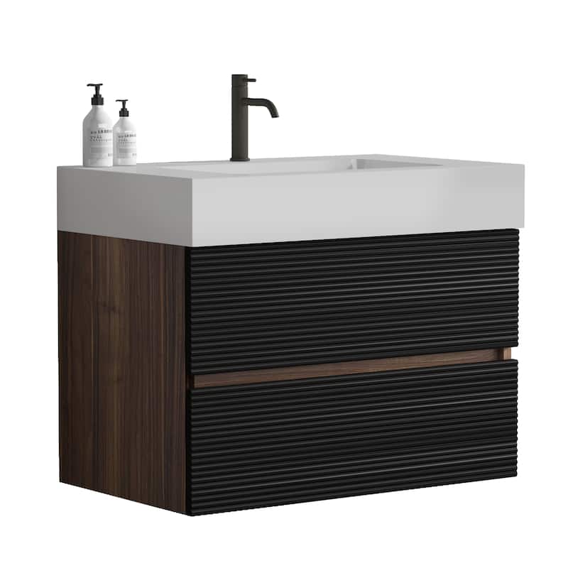 30" Bathroom Vanity with Sink Engineered Quartz Sink and Soft Black Drawers, Wall Mounted Floating Bathroom Vanity