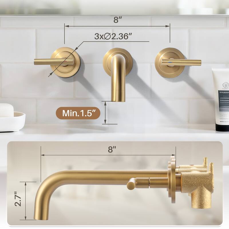 WOWOW Double Handle Wall Mount Bathroom Sink Faucet