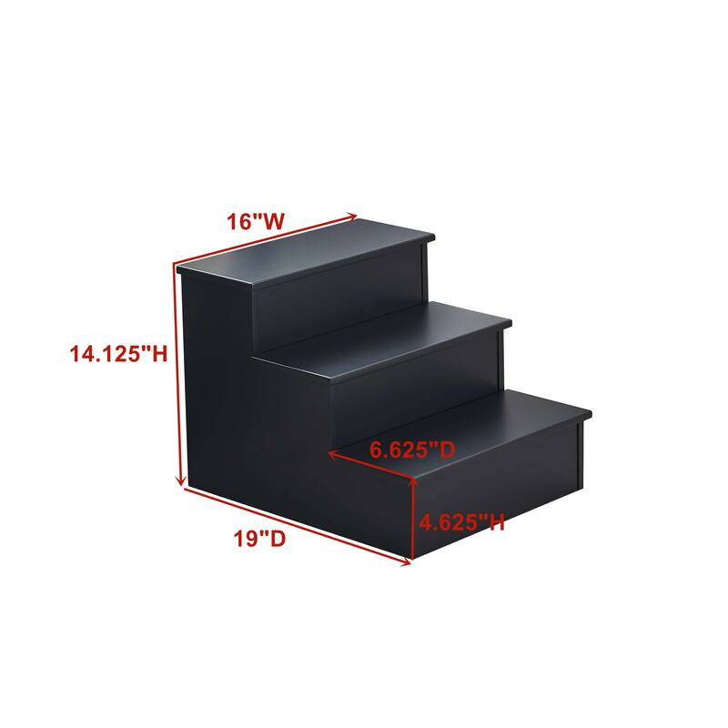 3 Step Wood Step Stool, Black