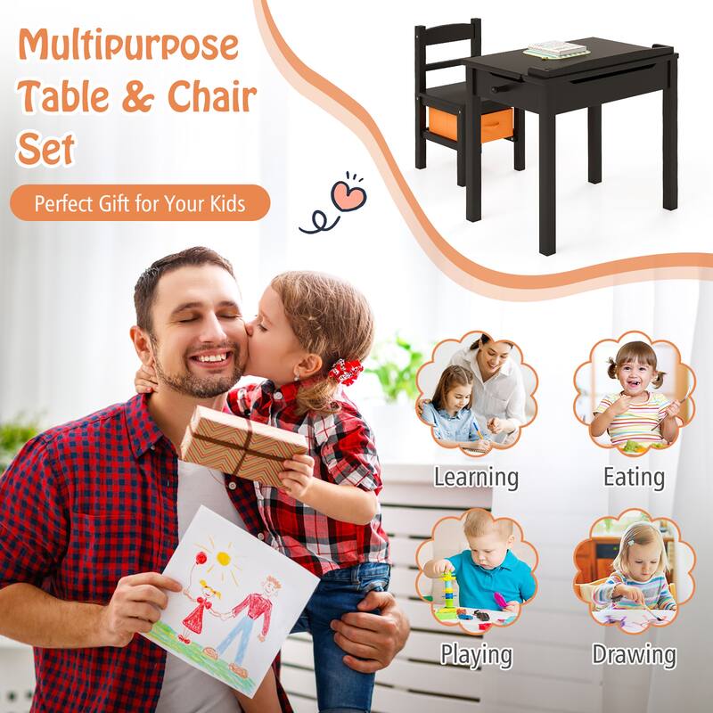 Gymax Kids Table and Chair Set Wood Activity Study Desk w/ Storage
