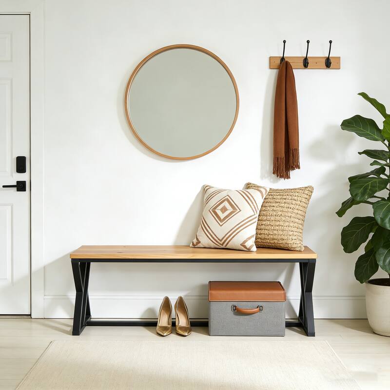 Solid Wood Entryway Bench With Metal Legs