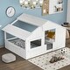 preview thumbnail 2 of 15, White Full Size Solid Wood House Bed with Roof and Guardrail for Kids