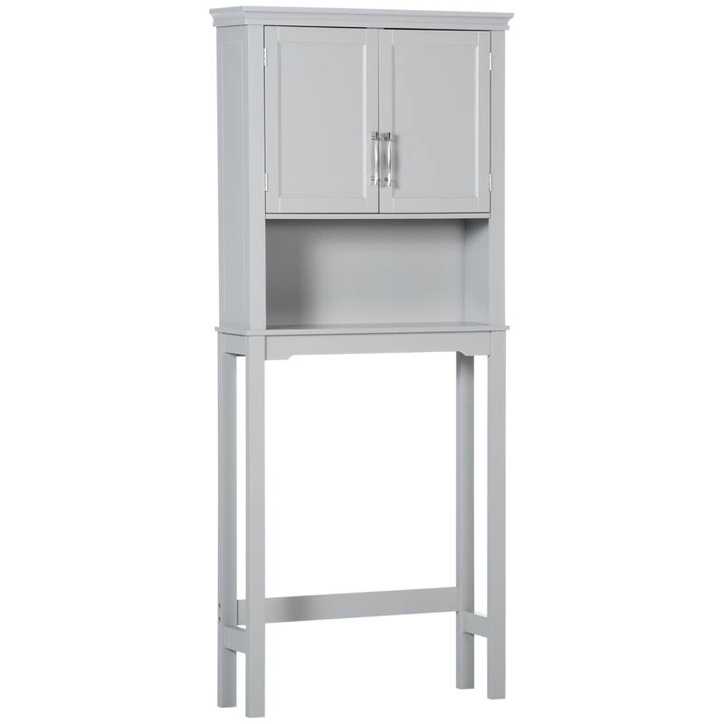 Grey Space-Saving Bathroom Cabinet with Classic Shaker Door and Open Storage Shelf - 28" W x 8" D x 65" H
