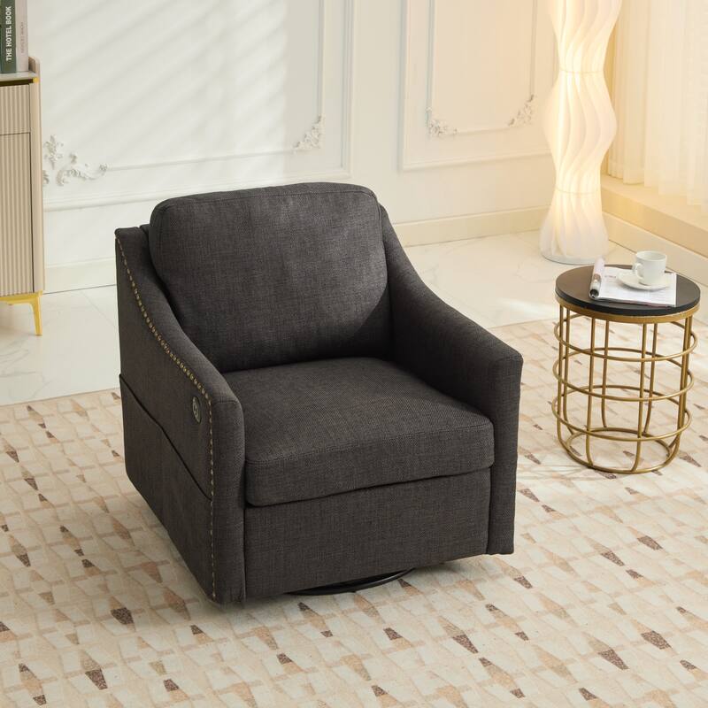 Dark Grey 30.3" Accent Chair with USB and Side Pocket