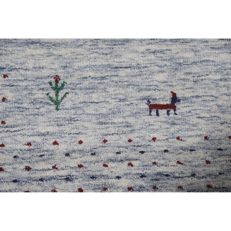 Ivory & Blue Gabbeh Oriental Area Rug Handmade Wool Carpet - 9'1"x 11'10"