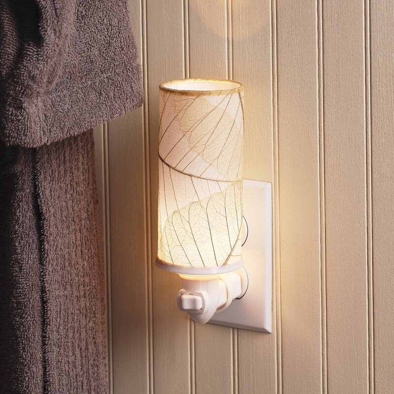 Cylinder Nightlight, Cocoa Leaves Shade, 3 x 3 x 7 in. - 3 x 3 x 8 - Natural