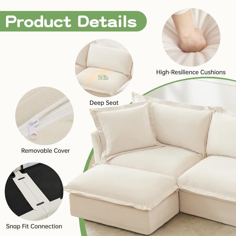 Modern 3-Seater Chenille Slipcovered Sofa with Armrests