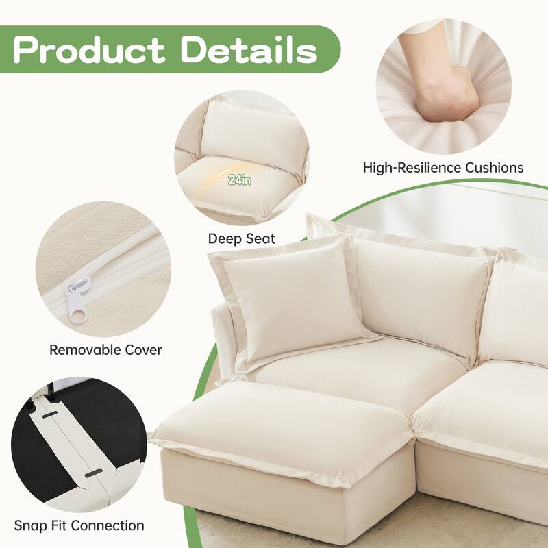 Wide & Deep 4- Seat Slipcovered U-Shape Chenille Sectional Sofa Couch