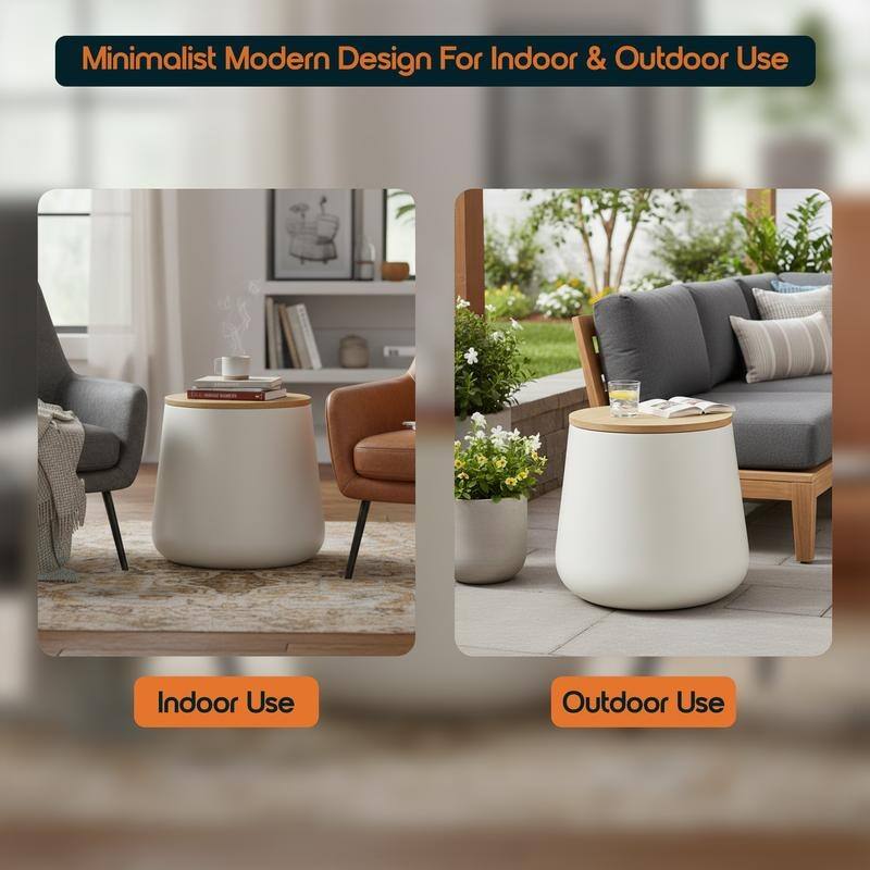 Orunel Modern Fiberstone Side Table with MDF Top and Painted Finish for Living Rooms, Patios, Balconies