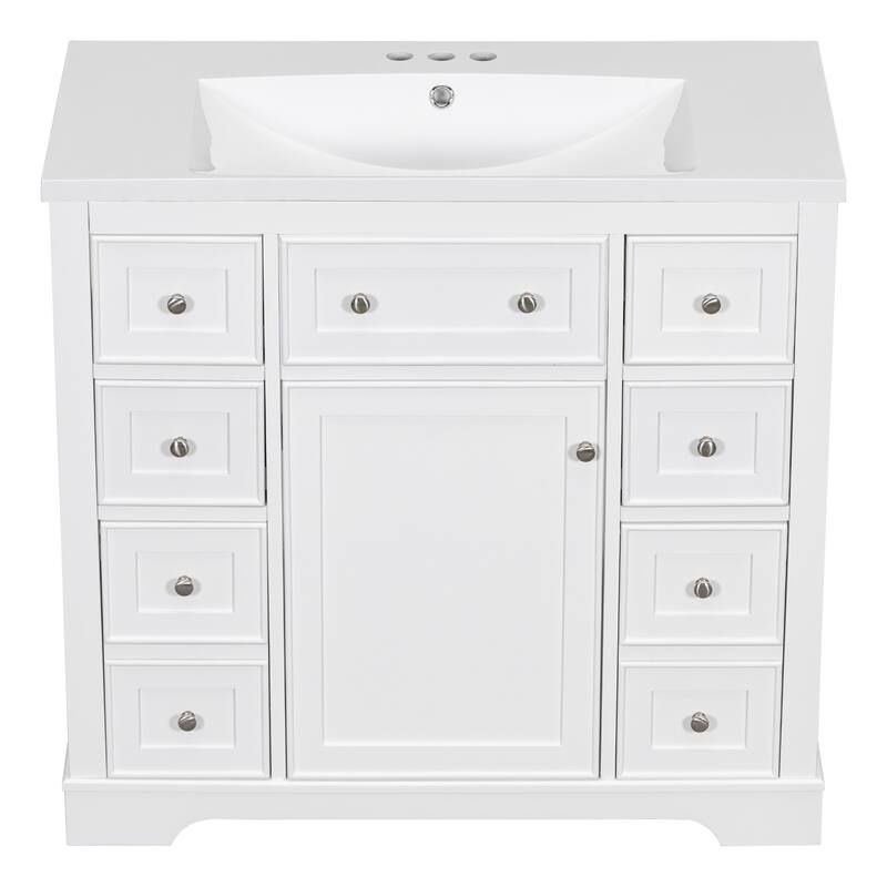 GDFStudio - Avalon 36-Inch Bathroom Vanity with Sink Combo, One Cabinet and Six Drawers, Solid Wood & MDF Board, Painted Finish