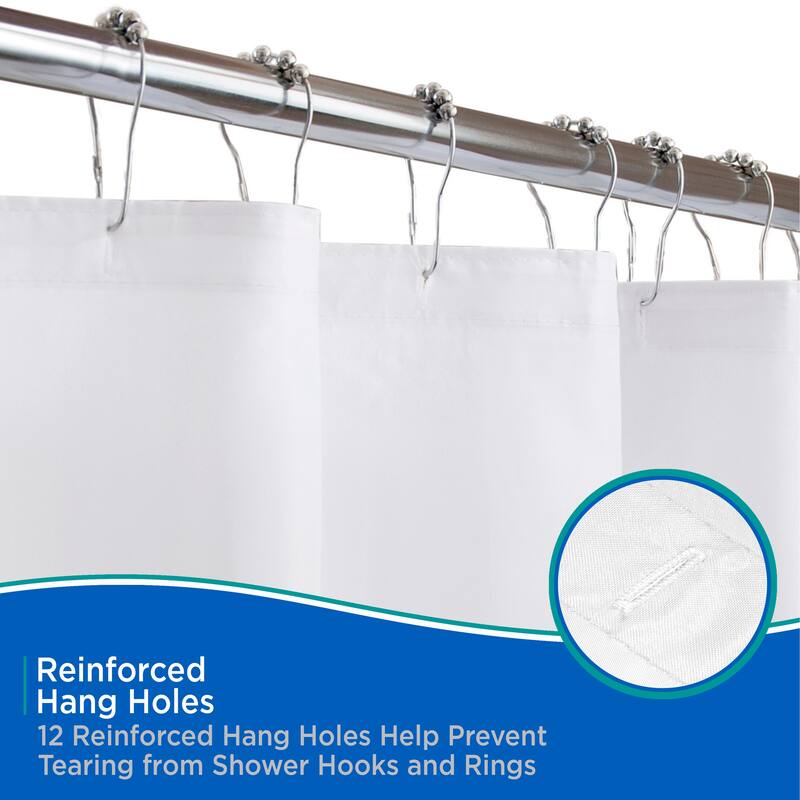 Kenney Water Repellant Fabric Shower Curtain, 70" W x 72" H - White