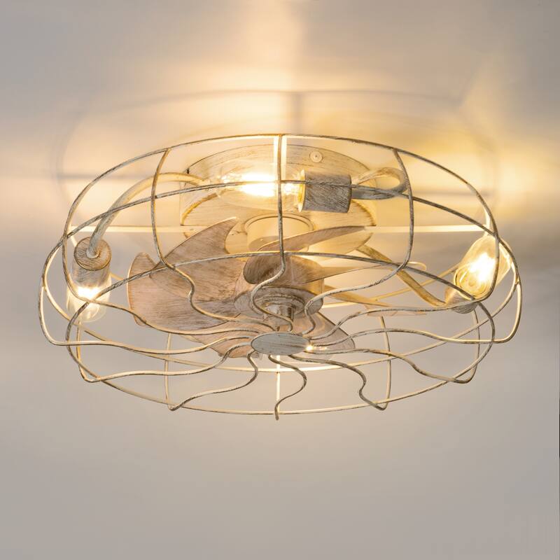 19-Inch Indoor Metal Cage Ceiling Fan with Light Kit and Remote