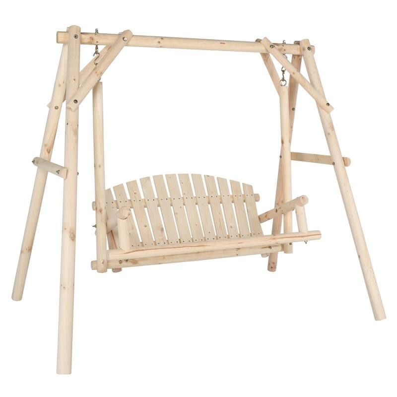 6.5ft Outdoor Wood Porch Swing with Stand - N/A