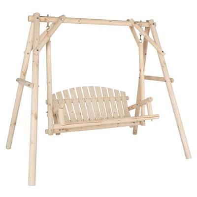6.5ft Outdoor Wood Porch Swing with Stand - N/A