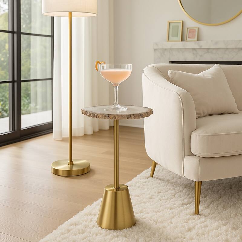 Freeform Agate Natural Edge Side Table with Metal Base