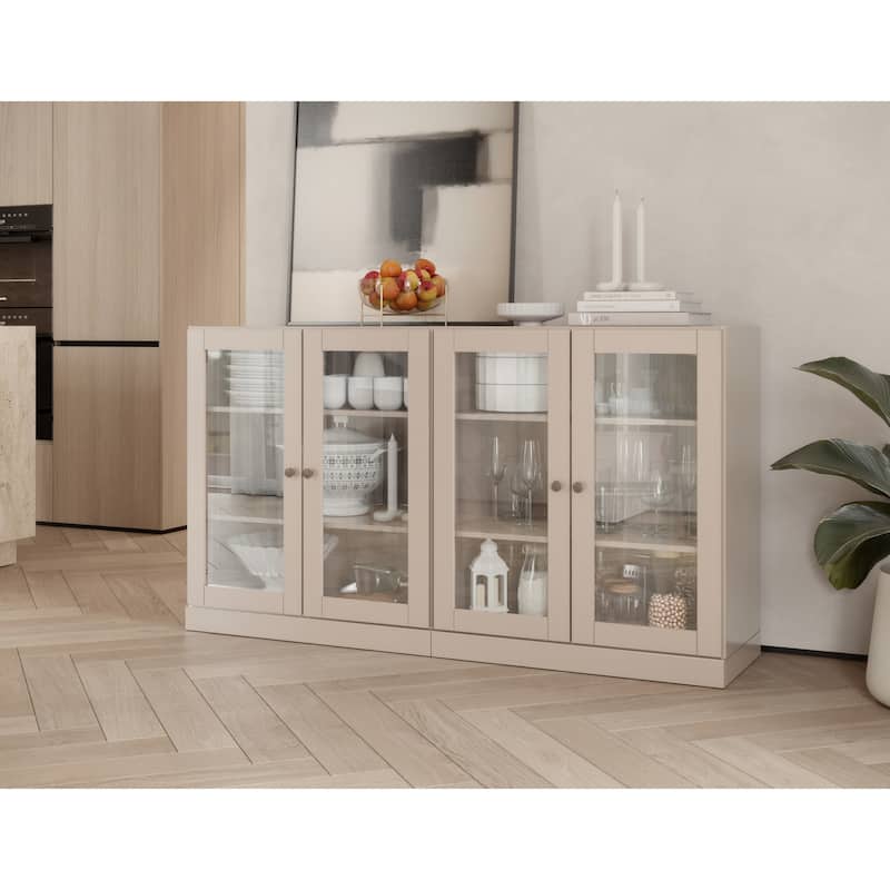 100% Solid Wood Sideboard with Glass or Solid Wood Doors by Palace Imports - 64" x 35.75" - Beige - Glass