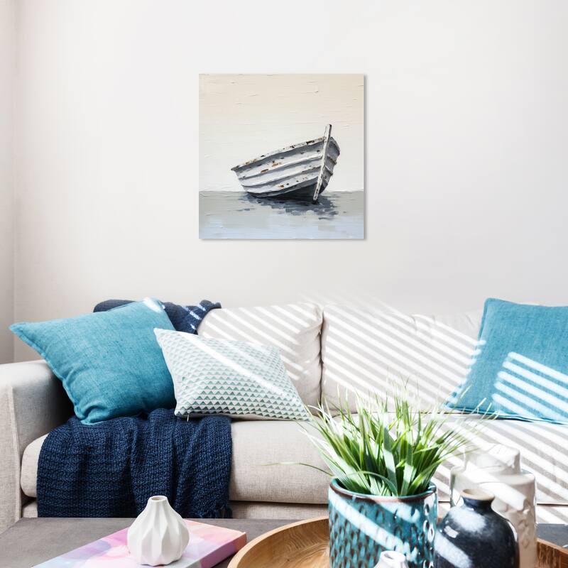 Wynwood Studio Canvas Nautical and Coastal Our Boat White and Antique White Rustic Wall Art Canvas Print - 20 x 20