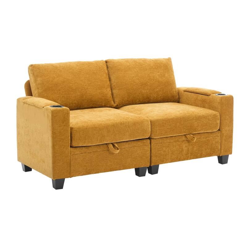 Chenille Sectional Sofa, Hidden Storage & Modular Design - Loveseats - Turmeric