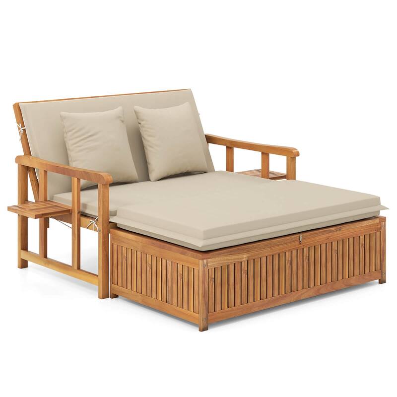 Costway Outdoor Wooden Daybed with 4-Level Backrest & Removable - See Details