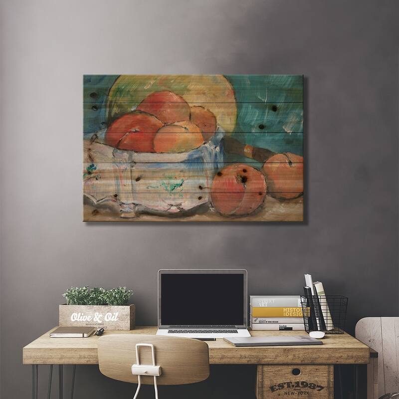 Fruit Bowl Print On Wood by Paul Cezanne - Multi-Color