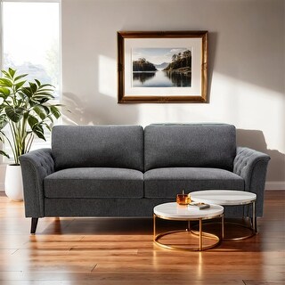 Stanton 80" Dark Gray Linen Sofa with Tufted Arms - Bed Bath & Beyond ...
