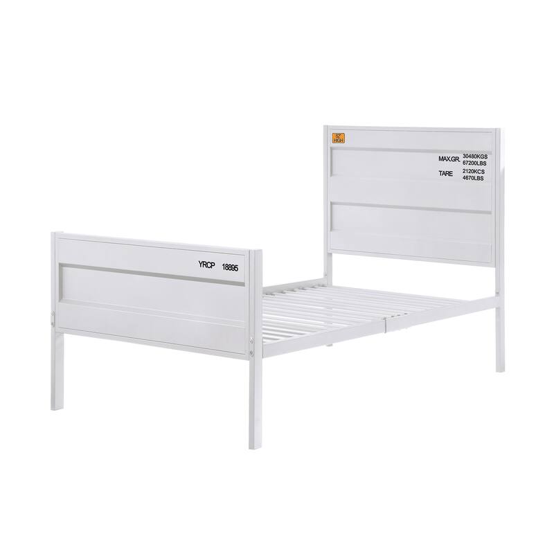 Modern Industrial White Twin Platform Bed with Metal Frame and Container-Inspired Design - White