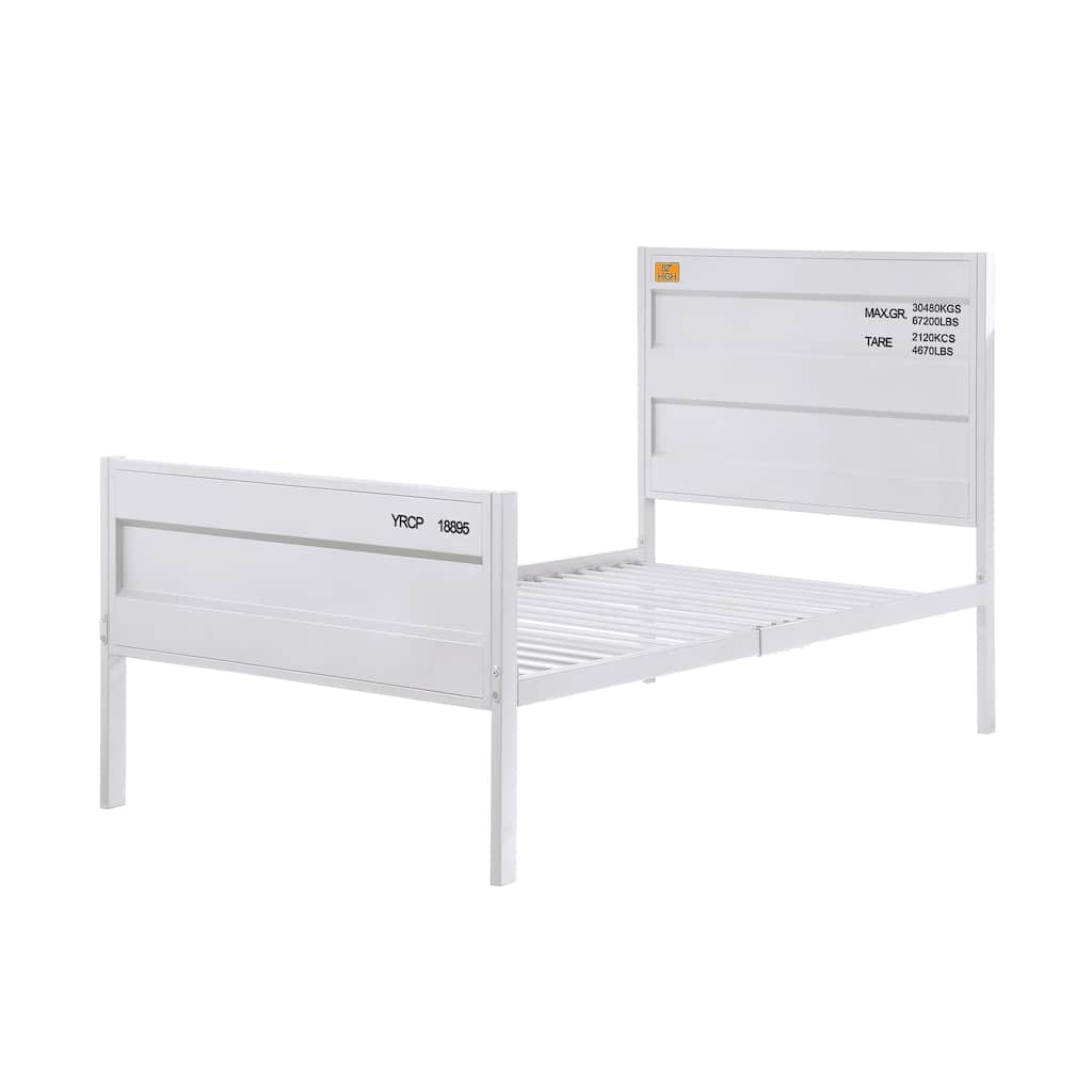 Modern Industrial White Twin Platform Bed with Metal Frame and Container-Inspired Design