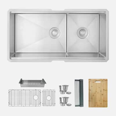 Undermount 36" Stainless S Double Bowl Kitchen Sink Handmade - 36" x 19" x 10"