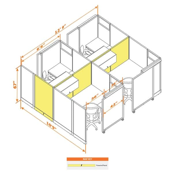 dimension image slide 5 of 7, Cubicle with Sliding Door 67H 4pack Cluster