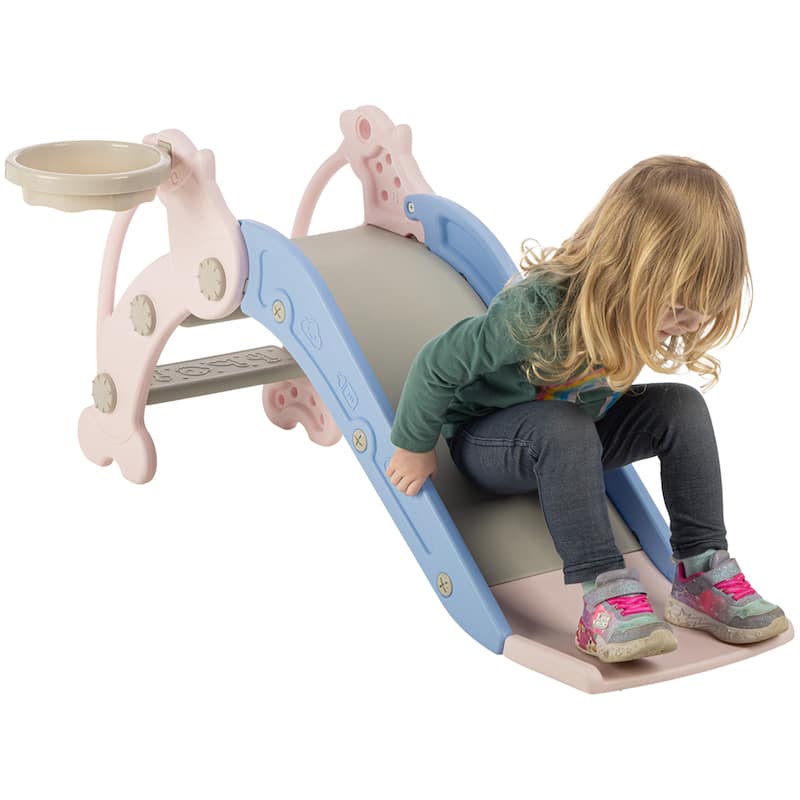 Hey Play Indoor/Outdoor Toddler Slide with Basketball Hoop and Ball, Pink - Pink and Blue - Assembly Required - 2-4 Years