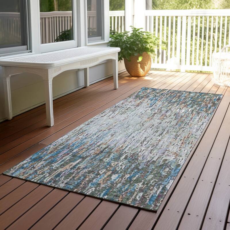 Machine Washable Indoor/ Outdoor Abstract Moxy Chantille Rug - Basil - 2'3" x 7'6"