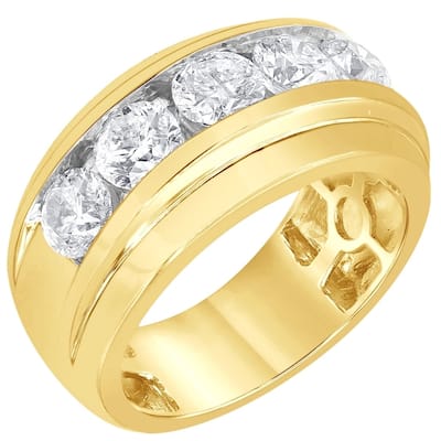 4Ct Diamond Men's Six Stone Anniversary Wedding Ring in 10k Yellow Gold