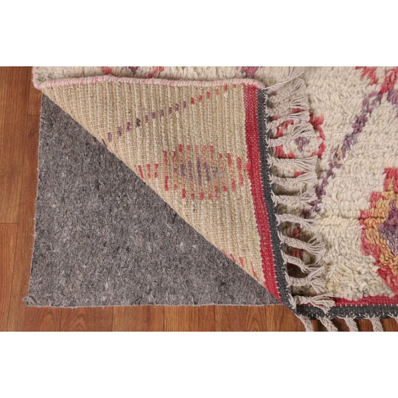 Tribal Moroccan Area Rug Handmade Beige Wool Carpet - 7'0" x 10'4"