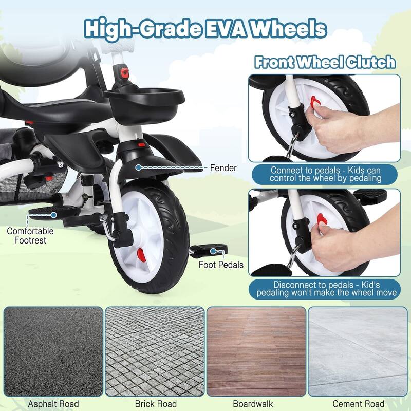 7 in 1 Folding Toddler Bike w/Removable Adjustable Push Handle