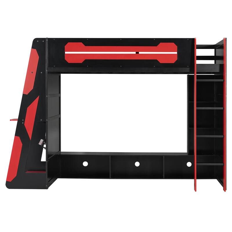 Roomfitters Twin Gaming Loft Bed with Desk, Shelves and RGB Light Strip, Esports Style