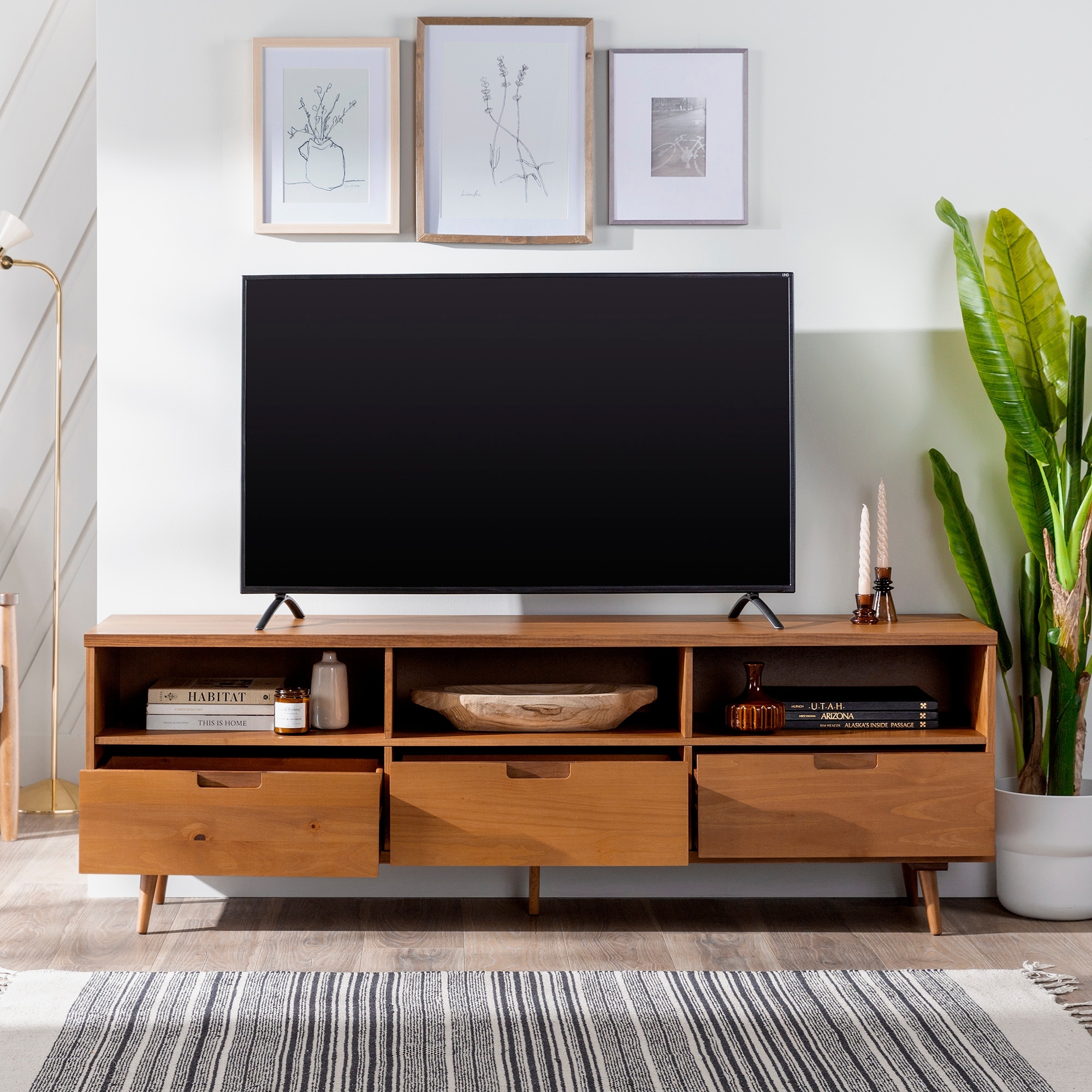 Walker Edison Alby 70-inch Mid-Century Solid Wood TV Stand