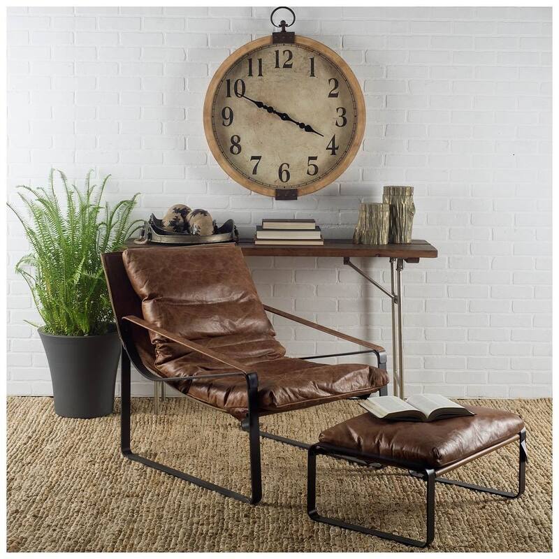 Hornet I Brown Genuine Leather w/ Black Iron Frame Ottoman