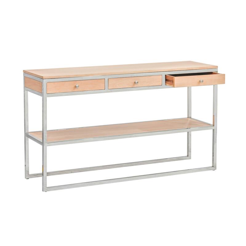 Pasargad Home Oren Cream/Silver Console Table with 3 Drawers - W55" x D15.75" x H32.5"