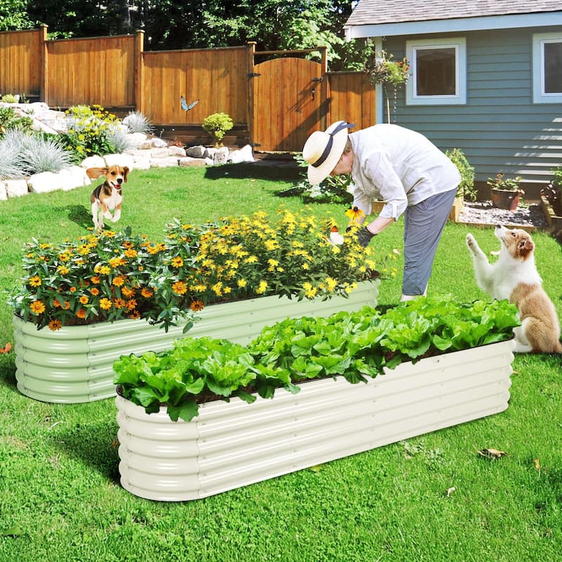 Aoodor 9-in-1 Modular Aluzinc Metal Raised Garden Bed - Outdoor Garden Planter Box for Vegetable, Flower, Herb - N/A