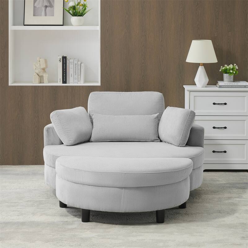 Corduroy Sofa Chair with Ottoman, 2 Throw Pillows and 1 Waist Pillow - Grey