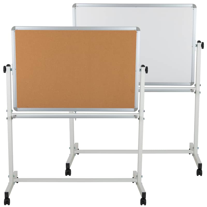 Reversible Mobile Cork Bulletin & White Board with Pen Tray