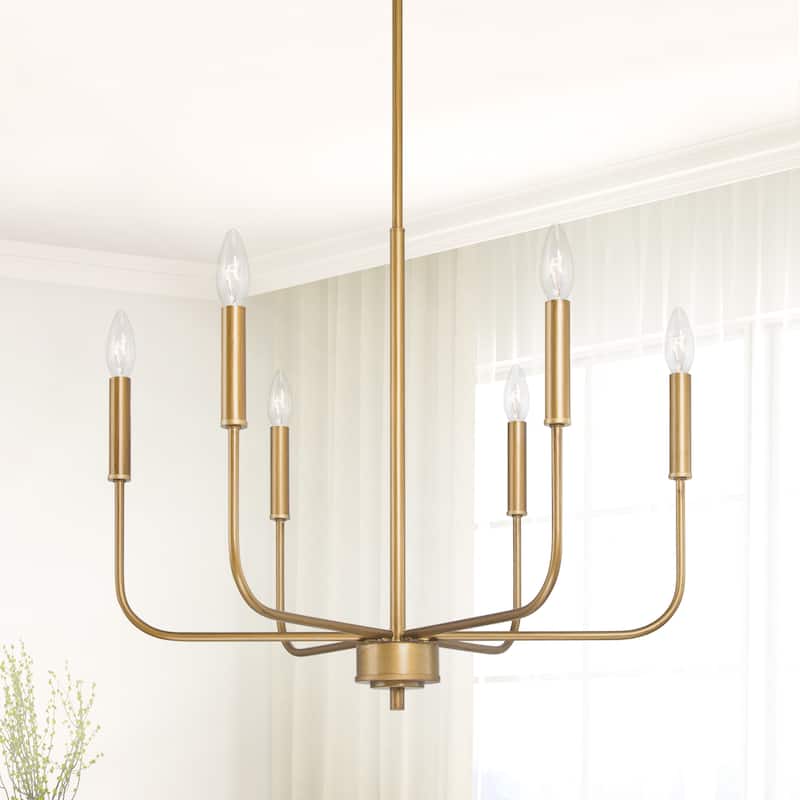Rustic Antique Gold Chandelier Linear Pendant Lighting 6-light Metal Candle Chandelier for Dining Room - 22.5 inches - Brushed Brass